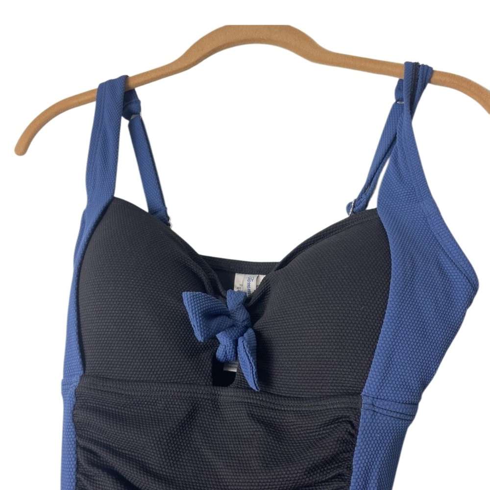 Tommy Bahama Island Cays Colorblock Tie-Front 1 Pc Swimsuit Control Blue Black - Picture 5 of 7